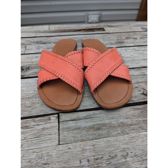 Jack Rogers Sloane X Band Leather Slide Sandals‎ women's size 8.5 coral slip on - Picture 2 of 9